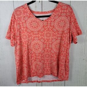 Croft Barrow Plus Size 1X Womens Orange Red Print Short Sleeve‎ Classic Tee